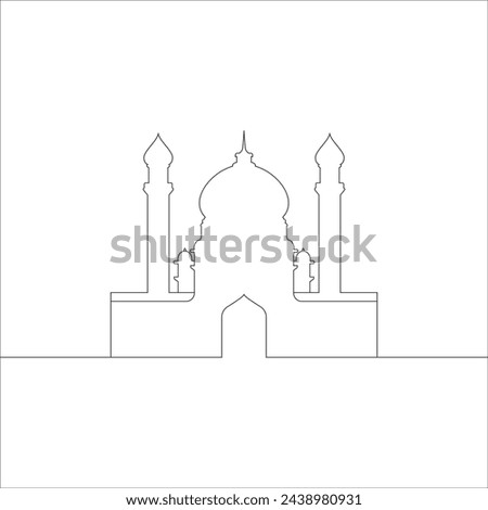 One line art Mosque, minimal line art design. Arabic Muslim masjid building. Clip art holiday religion.	
