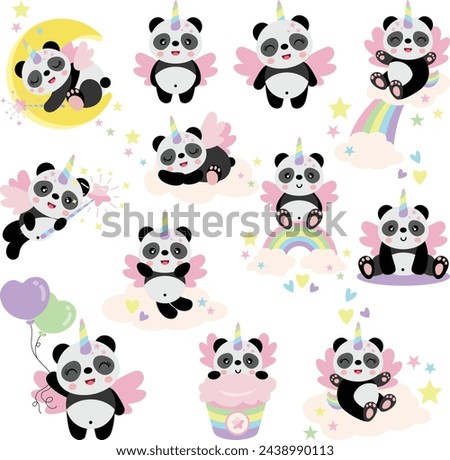 Set of cute unicorn panda