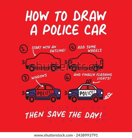 How to draw a police car illustrtation vector design for tshirt kids and other print.