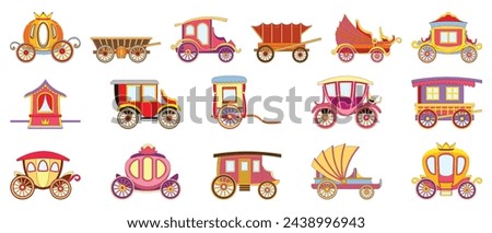 Brougham icons set cartoon vector. Horse carriage. Chariot luxury