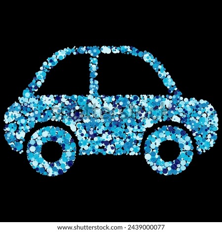 Abstract Blue Dot Mosaic Car Illustration on Black Background shades bubbles