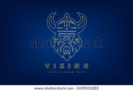 Viking and anchor logo. Scandinavian sailors symbol. Nordic warrior design. Horned Norseman symbol. Barbarian man head icon with horn helmet and beard. Royalty-Free Stock Photo #2439010283