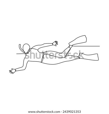 One continuous line drawing of the people is diving to see the beautiful coral reefs on the seabed vector illustration. People diving activity illustration in simple linear style vector design concept