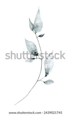 Watercolor painted floral artistic blue, gray colour beautiful wild branch. Hand drawn illustration. Traced vector watercolour clipart drawing.