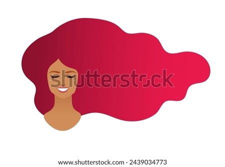 Vector illustration of smiling woman portrait with pink long hair