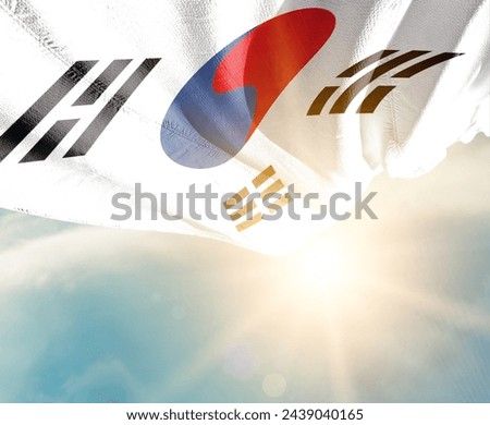 South Korea waving flag in beautiful sunlight.