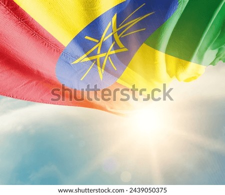 Ethiopia waving flag in beautiful sunlight.