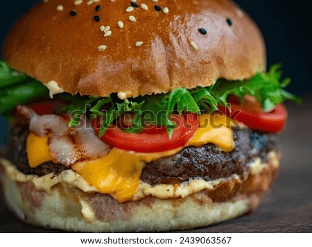 Closeup hamburger fresh delicious grilled burger