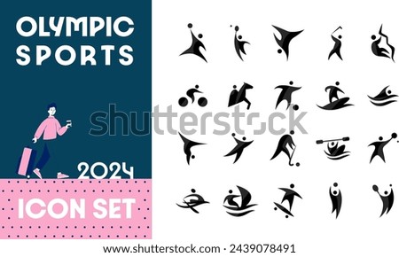 Big set of vector icons for different sports. Modern flat pictograms of football, basketball, rock climbing, breakdancing, cycling, swimming, tennis, volleyball, hockey. Sports competitions, events.