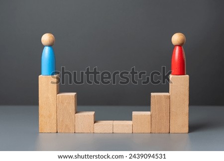 Suppress pride and move on to negotiations. Setting aside hurt feelings or a bruised ego. Two opponent refusing to reach a compromise. Inability to admit mistakes. Stalemate situation. Royalty-Free Stock Photo #2439094531