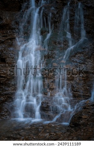 a waterfall in long exposure photography in the mountains