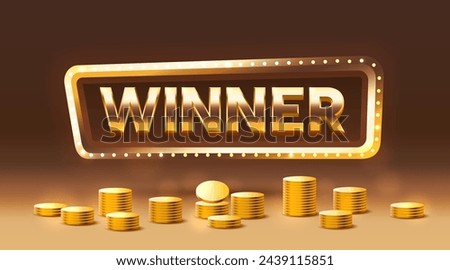 Winner frame label, jackpot winning coins, night Vegas. Vector illustration