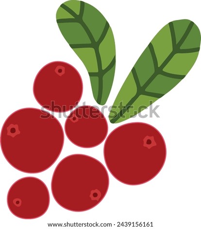 Berry branch with leaves in cartoon flat style. Red berries with leaves isolated on a white background.