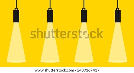 Lamp illumination icon in flat style. Spotlight vector illustration. Movie spotlight. Vector flat spotlight on yellow backgroun