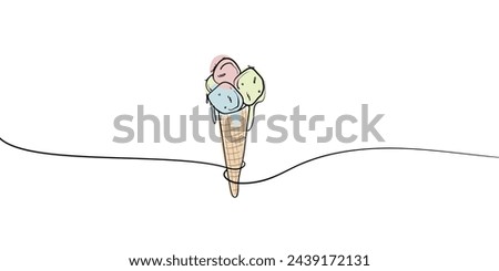 
Ice cream line art drawing on white background. Summer dessert. Vector illustration