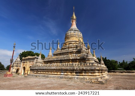 Pagoda in Burma (Myanmar) on a beautiful blue sky background