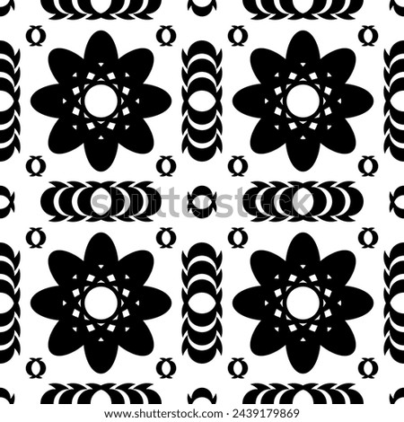 Seamless pattern with unusual geometric rounded and pointed shapes. Black and white