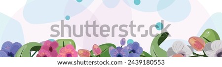 Orchid flowers adorning this long horizontal banner. Delicate blooms cascading along the bottom edge Royalty-Free Stock Photo #2439180553