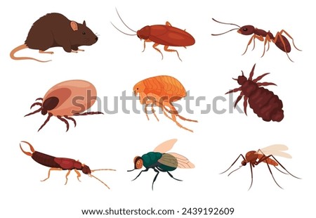 Harmful insects. Removal of pests from the house. Cleaning the premises from insects. Vector illustration