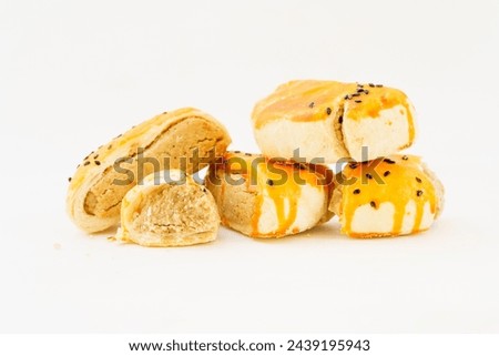 Salted egg puff pastry on white background
