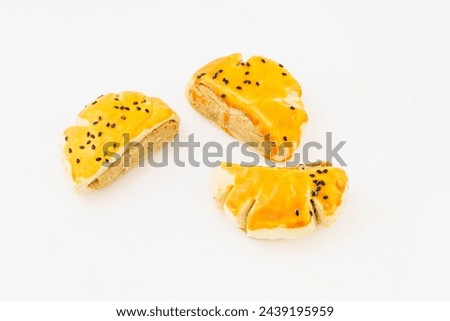 Salted egg puff pastry on white background