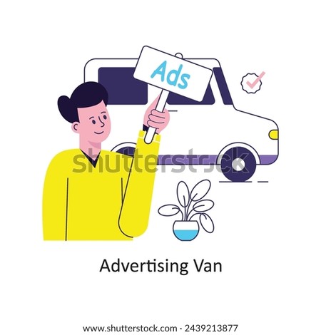 Advertising Van flat style design vector stock illustrations.