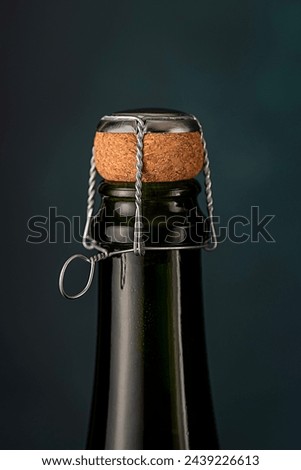 Macro photography of sparkling wine; bottle, cork; champagne; bubble; design; winery; drink; background; celebration; romance; bar, restaurant, conceptual Royalty-Free Stock Photo #2439226613
