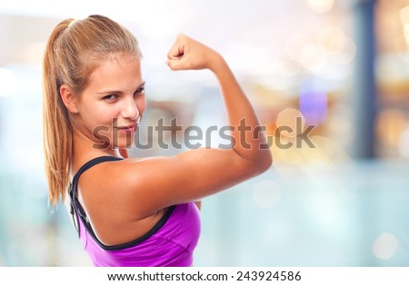 young cool woman strong sign