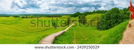 Panorama view of the Hillforts of Kernave, ancient capital of Grand Duchy of Lithuania. Royalty-Free Stock Photo #2439250529