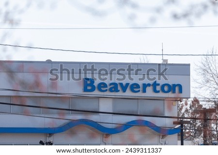 City of Beaverton name signage in blue color on a white building 