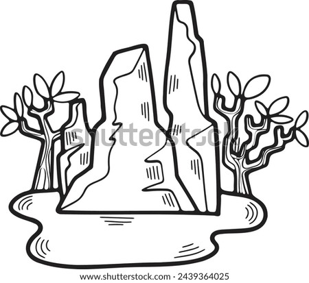 Hand Drawn natural island in flat style isolated on background