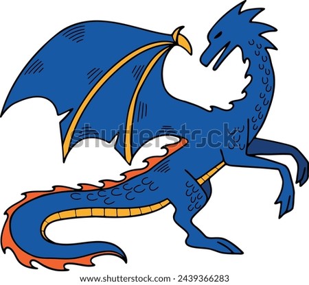 Hand Drawn dragon character in flat style isolated on background
