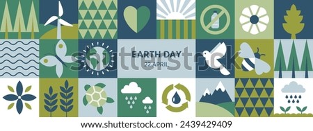 Earth Day. International Mother Earth Day. Environmental problems and environmental protection, recycling. Vector illustration. Caring for Nature. Set of vector illustrations