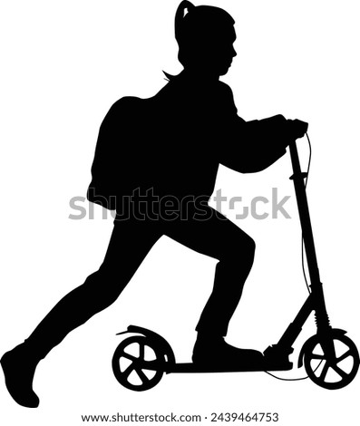 Silhouette on a white background of a people on electric scooter.