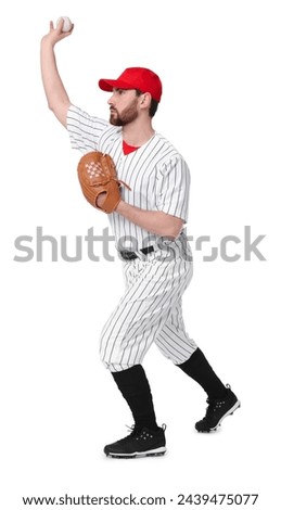 Baseball player throwing ball on white background