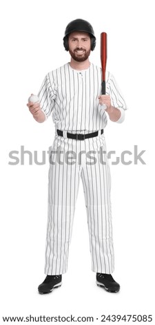 Baseball player with bat and ball on white background