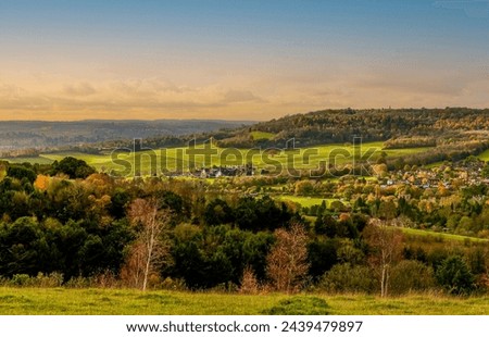 English countryside view from Box Hill in the Surrey Hills, England, UK.