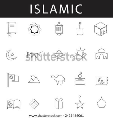Set of islamic icons. Simple line art style icons pack. Vector illustration