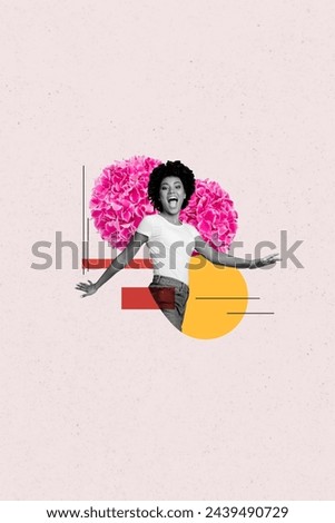 Composite collage picture image of funny female flowers bloom gardening have fun celebrate holiday birthday weird freak bizarre unusual
