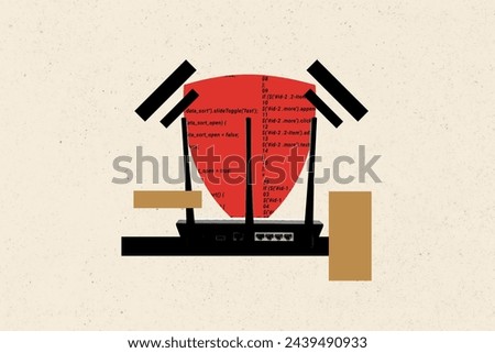 Creative drawing collage picture of router wifi internet broadband red wlan wireless technology computer code billboard comics zine minimal