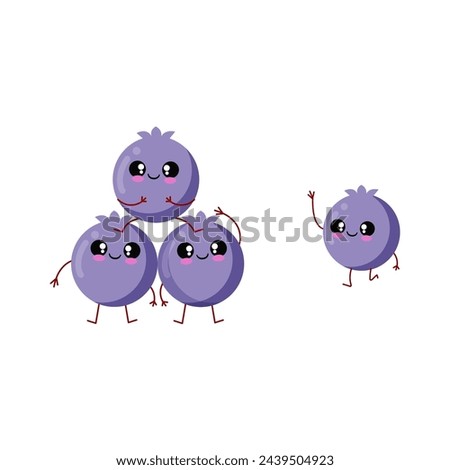 Cute Blueberries Sticker, Vector Illustration