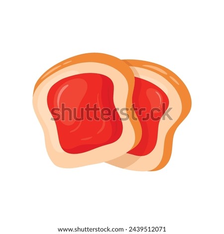 Toast with strawberry jam cute cartoon clip art. Two slices of french fried toast for breakfast food concept. Vector illustration Isolated on White Background