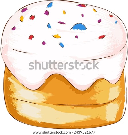 Easter baked goods. Easter cake. Vector illustration of Easter baked goods decorated with icing and confectionery sprinkles. Festive baked good exudes the joy and celebration of Easter holiday.
