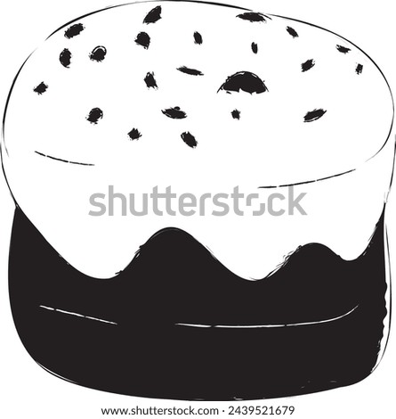Shape of Easter baked goods. Easter cake. Vector illustration of Easter baked goods decorated with icing and confectionery sprinkles. Festive baked good exudes the joy and celebration of Easter.