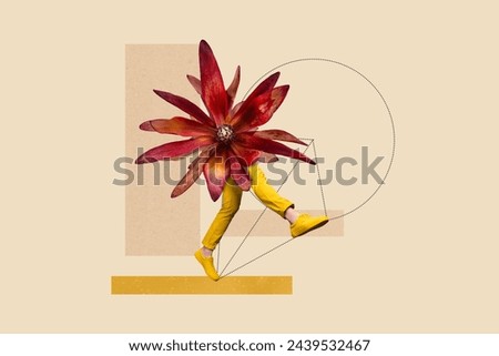 Creative collage picture human legs step go headless body flower plant blossom springtime holiday fresh yellow outfit drawing background