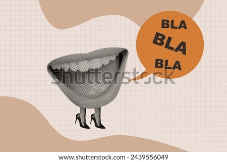 Composite trend artwork sketch image 3D photo collage of faceless huge woman mouth have lady legs gossip person talk bla bla bla Royalty-Free Stock Photo #2439556049