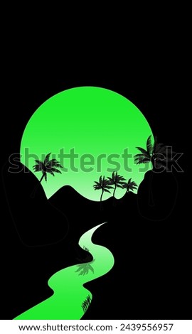 Tropical island at sunset. Vector illustration. Tropical background.