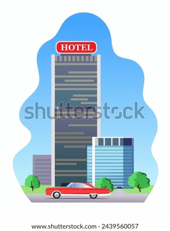 Hotel building on a city street. Clip art Hotel on white background. Vector illustration
