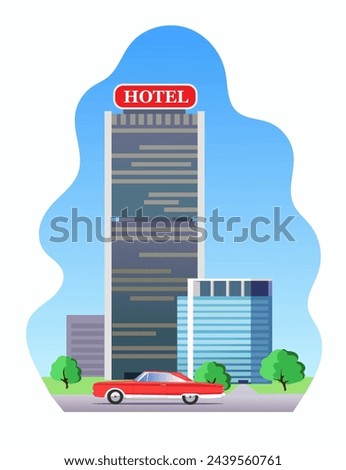 Hotel building on a city street. Clip art Hotel on white background illustration