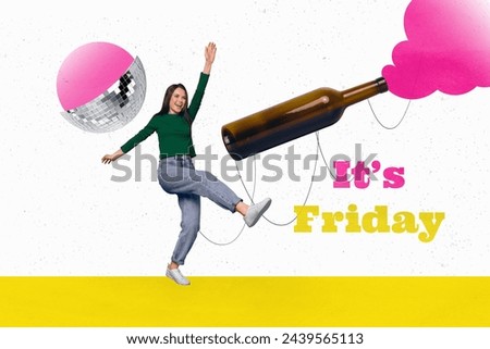 Cartoon comics sketch collage picture of happy carefree lady celebrating friday isolated graphical background